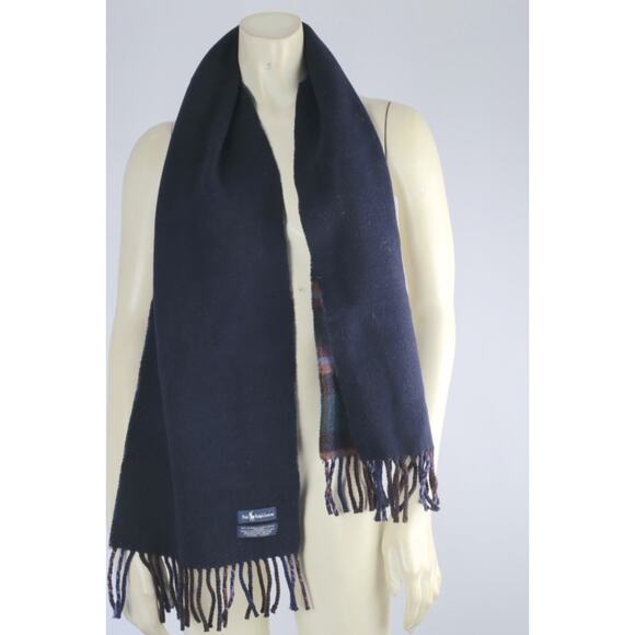 Vintage Polo Ralph Lauren Lambswool Plaid Fringe Shawl Wrap Scarf Luxury Classic - Picture 7 of 9